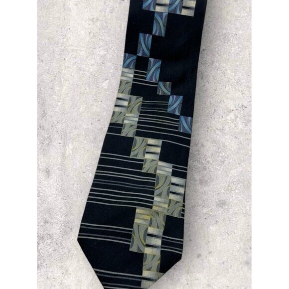 SERICA Silk Tie ITALY Black Gray Geometric Art W:4" EUC - Picture 6 of 6